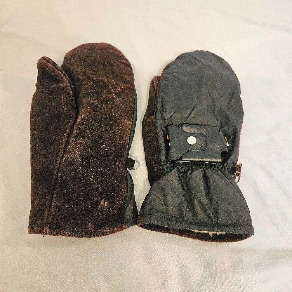 VTG Genuine Suede Brown Leather Durable Lined Mittens Gloves Size L Motorcycle